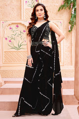 Black Chiffon Georgette Tie Dye Printed Pre Stitched Saree