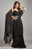 Black Embellished Pre Stitched Ruffled Saree in Chiffon Georgette with Cutdana and Sequins Work Blouse
