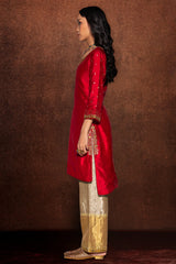 Red Dupion Suit with Sequins Aari Work