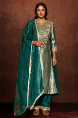 Emerald Green Weave Suit in Brocade with Marodi Work