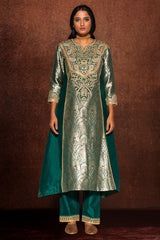 Emerald Green Weave Suit in Brocade with Marodi Work