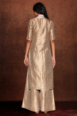Ivory Beige Palazzo Suit in Handwoven Brocade