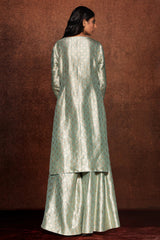 Powder Blue Straight Cut Weave Palazzo Suit in Brocade