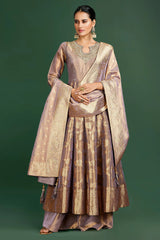 Lilac Tissue Floral Zari Weave Anarkali Palazzo Suit