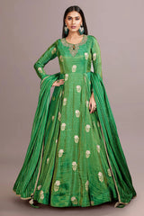 Green Tissue Anarkali Suit with Floral Zari Weave Butta
