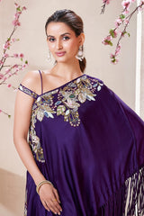 Violet Crepe Silk Embroidered Detailling Chevron Asymmetrical Silhouette Indo Western Set