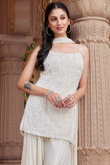 Pearl White Net Sequinned Palazzo Suit
