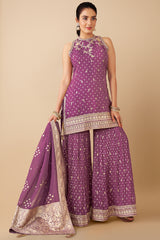 Pearly Purple Georgette Sequin Embroidered Sharara Suit