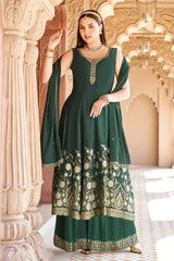 Green Georgette Foil Printed Anarkali Palazzo Suit