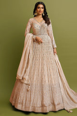 Champagne Beige Chinon Georgette Sequin Embroidered Anarkali Suit