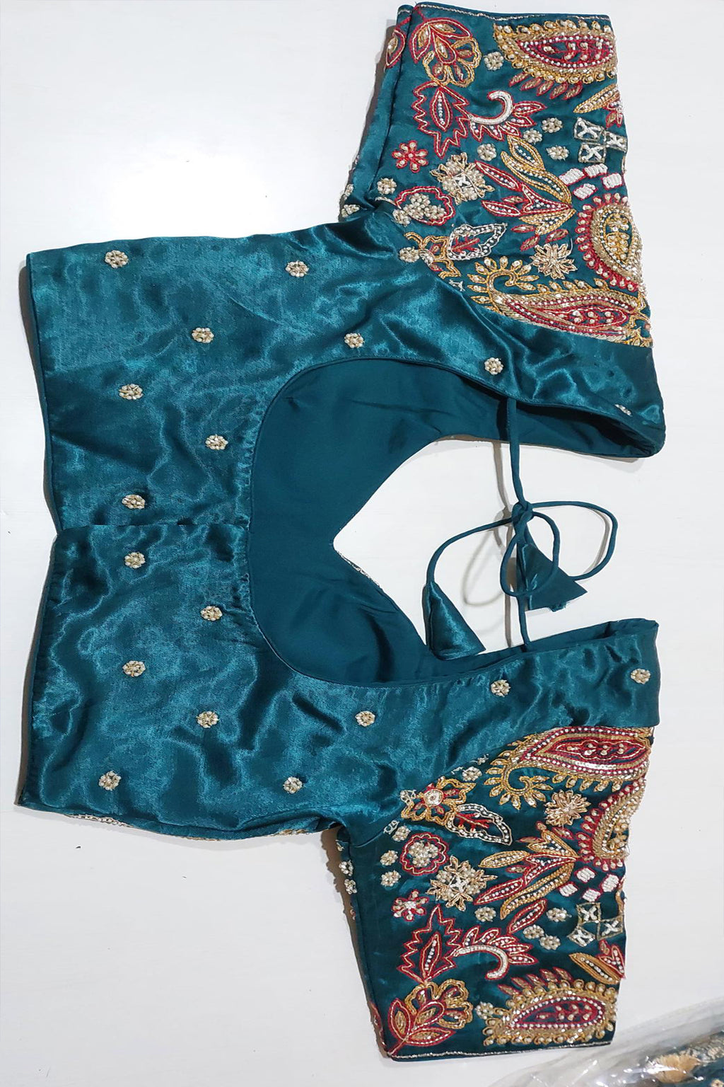 Teal Blue Gaji Silk Woven Saree with Handworked Readymade Blouse
