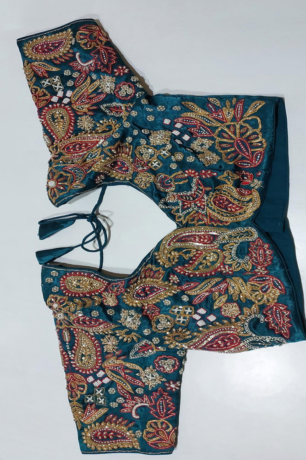 Teal Blue Gaji Silk Woven Saree with Handworked Readymade Blouse