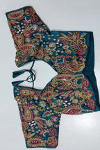 Teal Blue Gaji Silk Woven Saree with Handworked Readymade Blouse