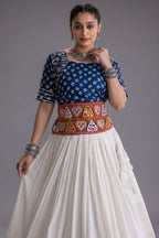 White Cotton Chaniya with Bandhej and Kachchi Worked Choli