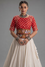 White Cotton Chaniya with Bandhej and Kachchi Worked Choli