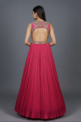 Pink Chinon Wraped Style Side Cutout Anarkali Suit with Sequin Mirror Work