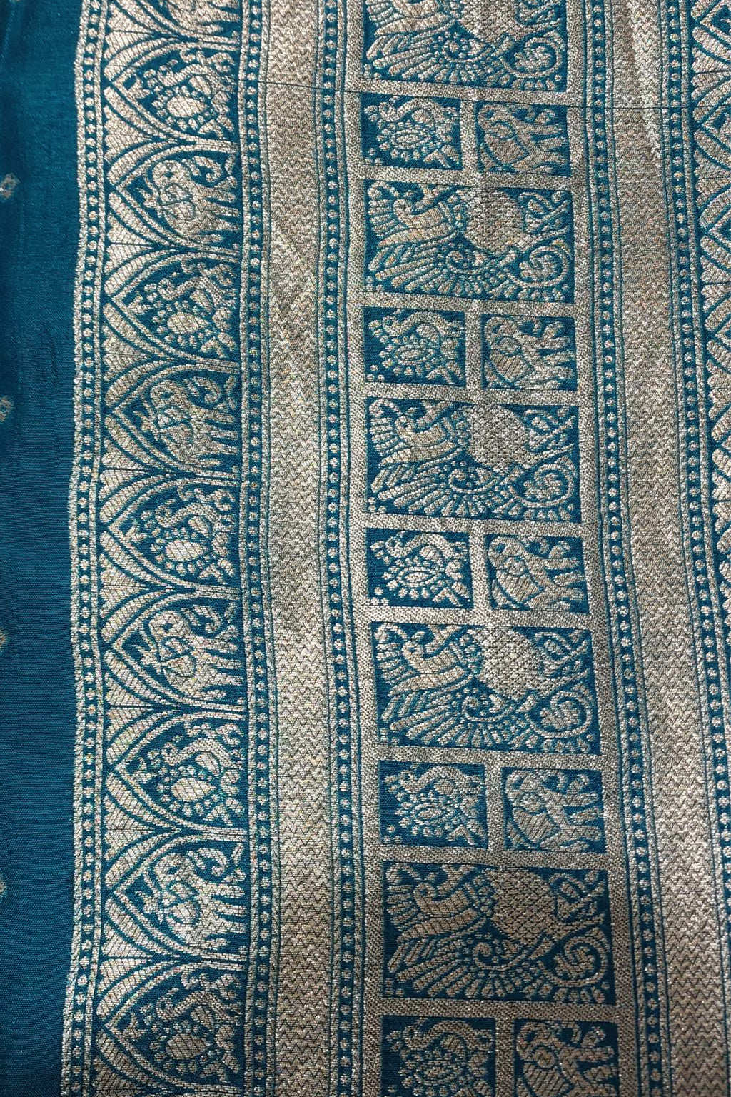 Teal Blue Gaji Silk Woven Saree with Handworked Readymade Blouse