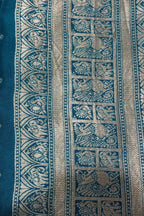 Teal Blue Gaji Silk Woven Saree with Handworked Readymade Blouse