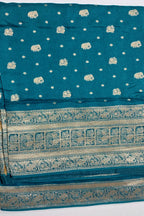 Teal Blue Gaji Silk Woven Saree with Handworked Readymade Blouse