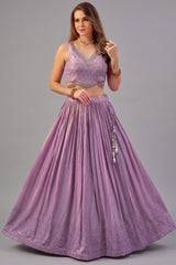 Purple Tissue Shimmer Sequin Embroidered Pleated Lehenga