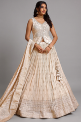 Cream Tissue Zari Woven Buta and Sequins Work Lehenga