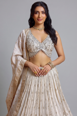 Cream Chinon Sequinned Flared Lehenga