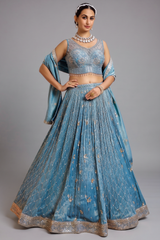 Carolina Blue Crushed Tissue Sequinned Designer Lehenga