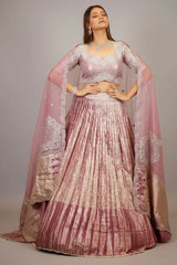 Dusty Mauve Tissue Pleated Lehenga