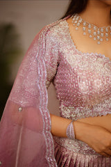 Dusty Mauve Tissue Pleated Lehenga