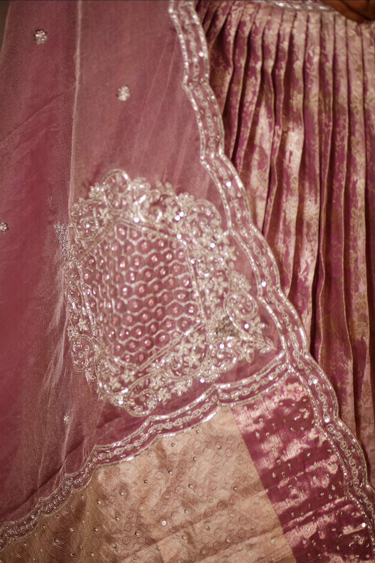 Dusty Mauve Tissue Pleated Lehenga