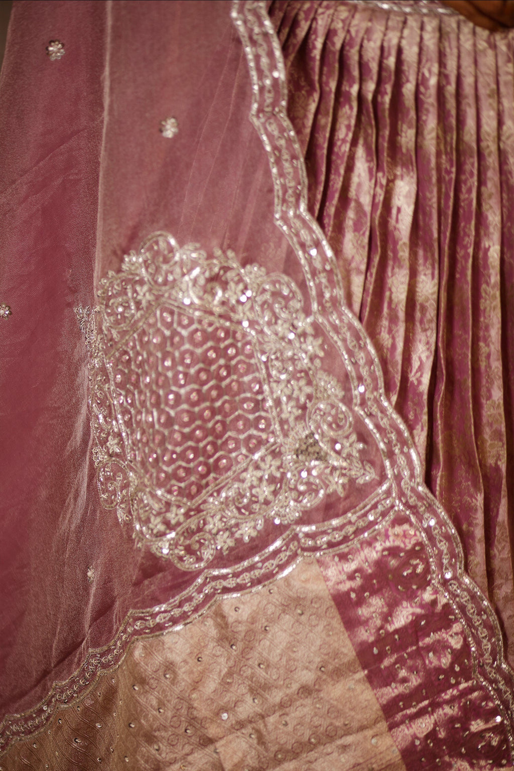 Dusty Mauve Tissue Pleated Lehenga