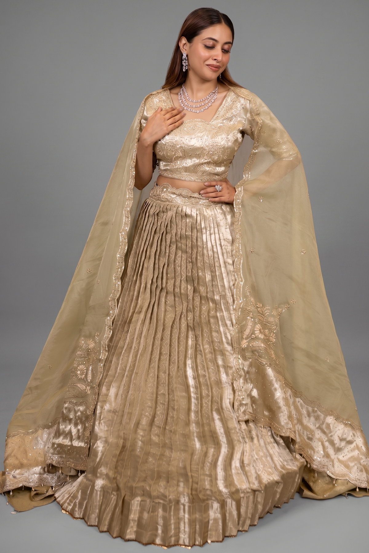 Pista Green Tissue Pleated Lehenga
