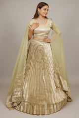 Pista Green Tissue Pleated Lehenga