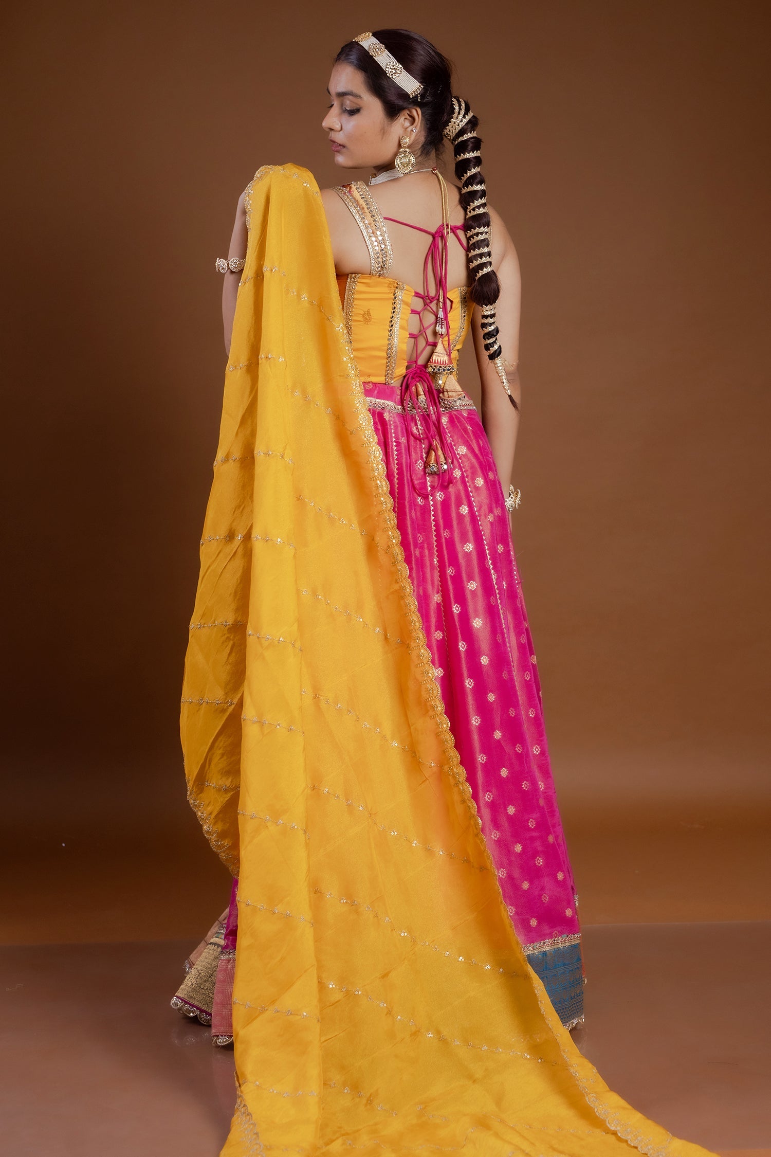 Pink Tissue Lace Worked Lehenga