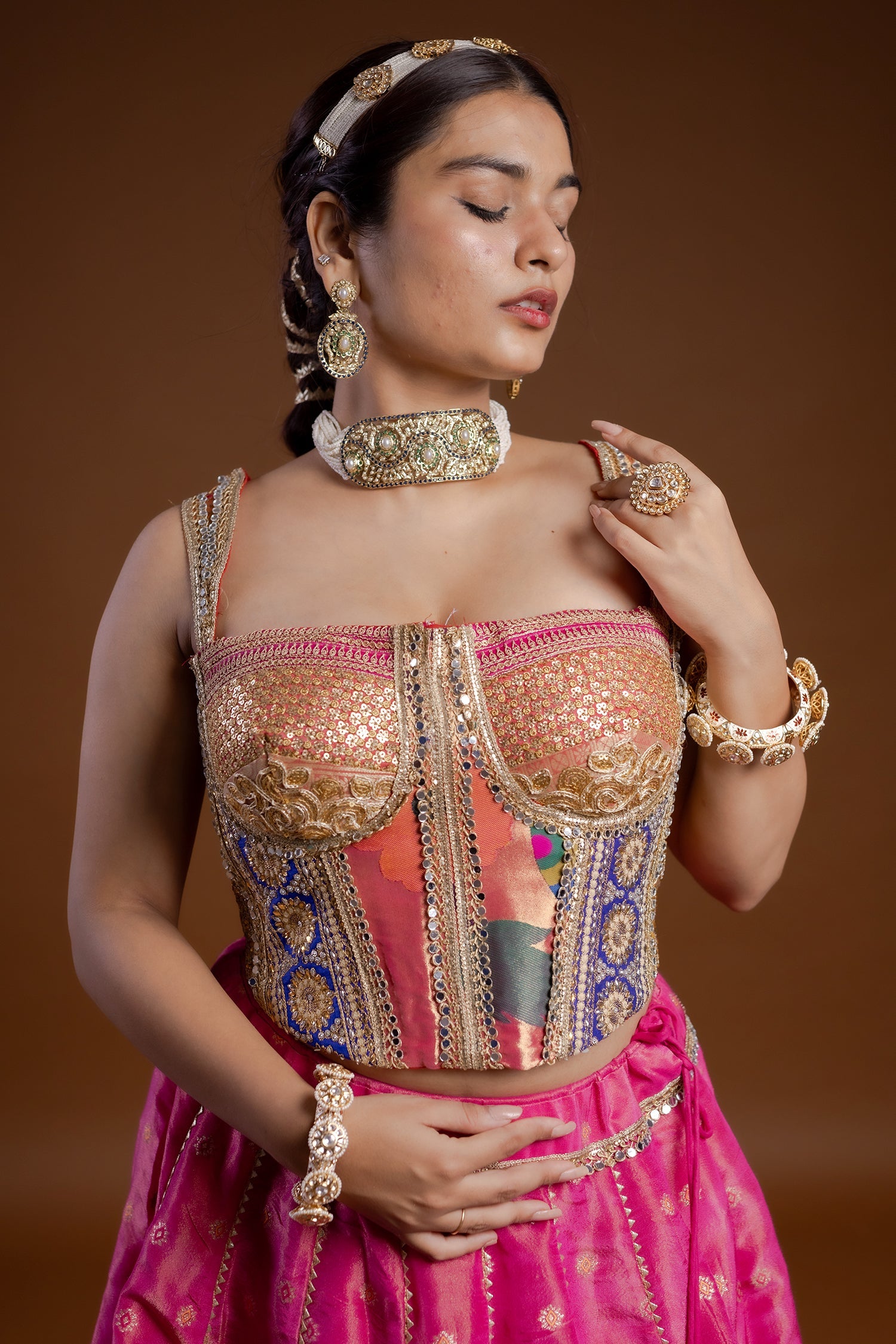 Pink Tissue Lace Worked Lehenga