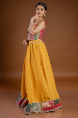 Yellow Tissue Lace Worked Lehenga