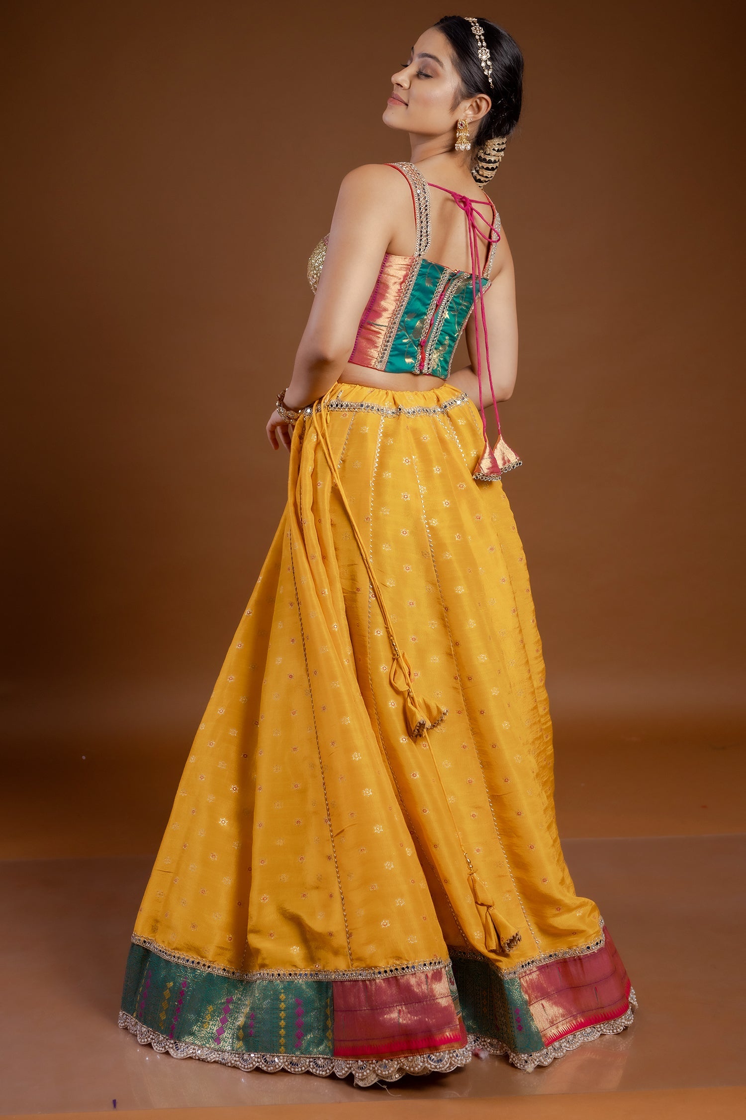 Yellow Tissue Lace Worked Lehenga
