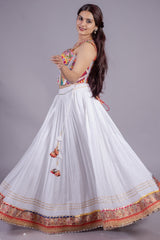 Pearl White Cotton Lace Worked Flared Lehenga with Corset