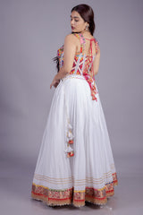 Pearl White Cotton Lace Worked Flared Lehenga with Corset
