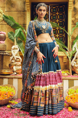 Blue Rayon Printed Chaniya Choli