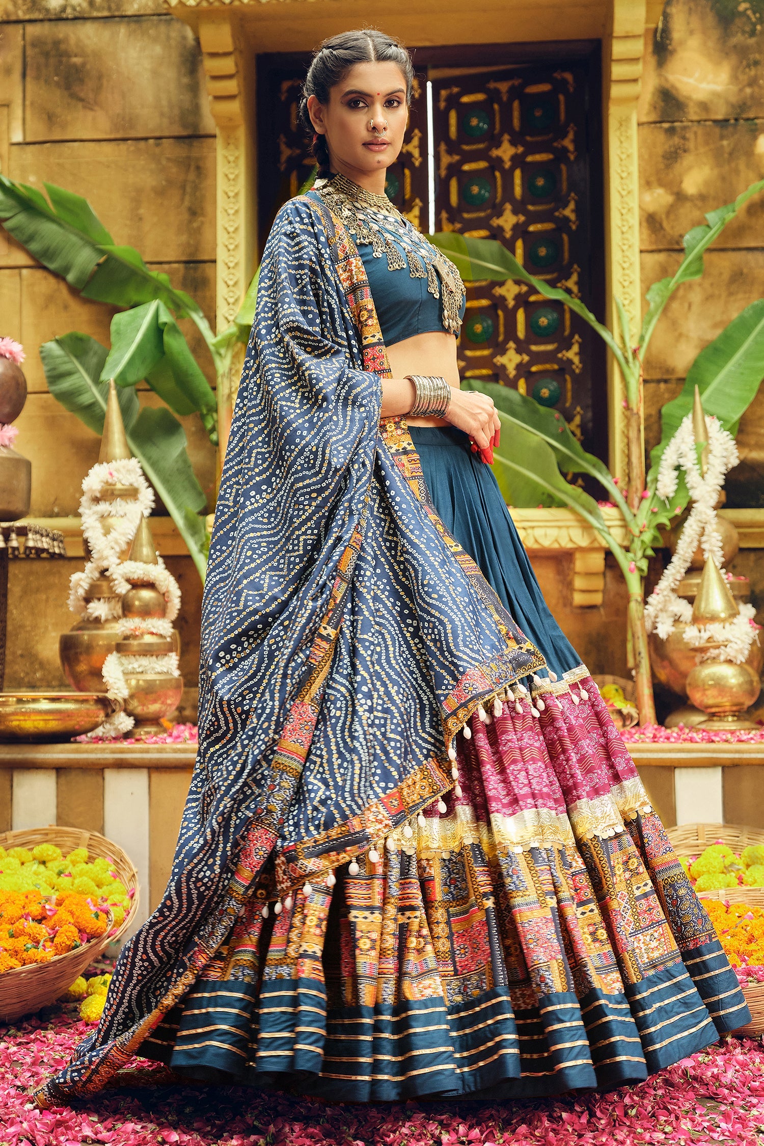 Blue Rayon Printed Chaniya Choli