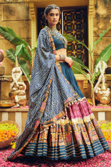 Blue Rayon Printed Chaniya Choli