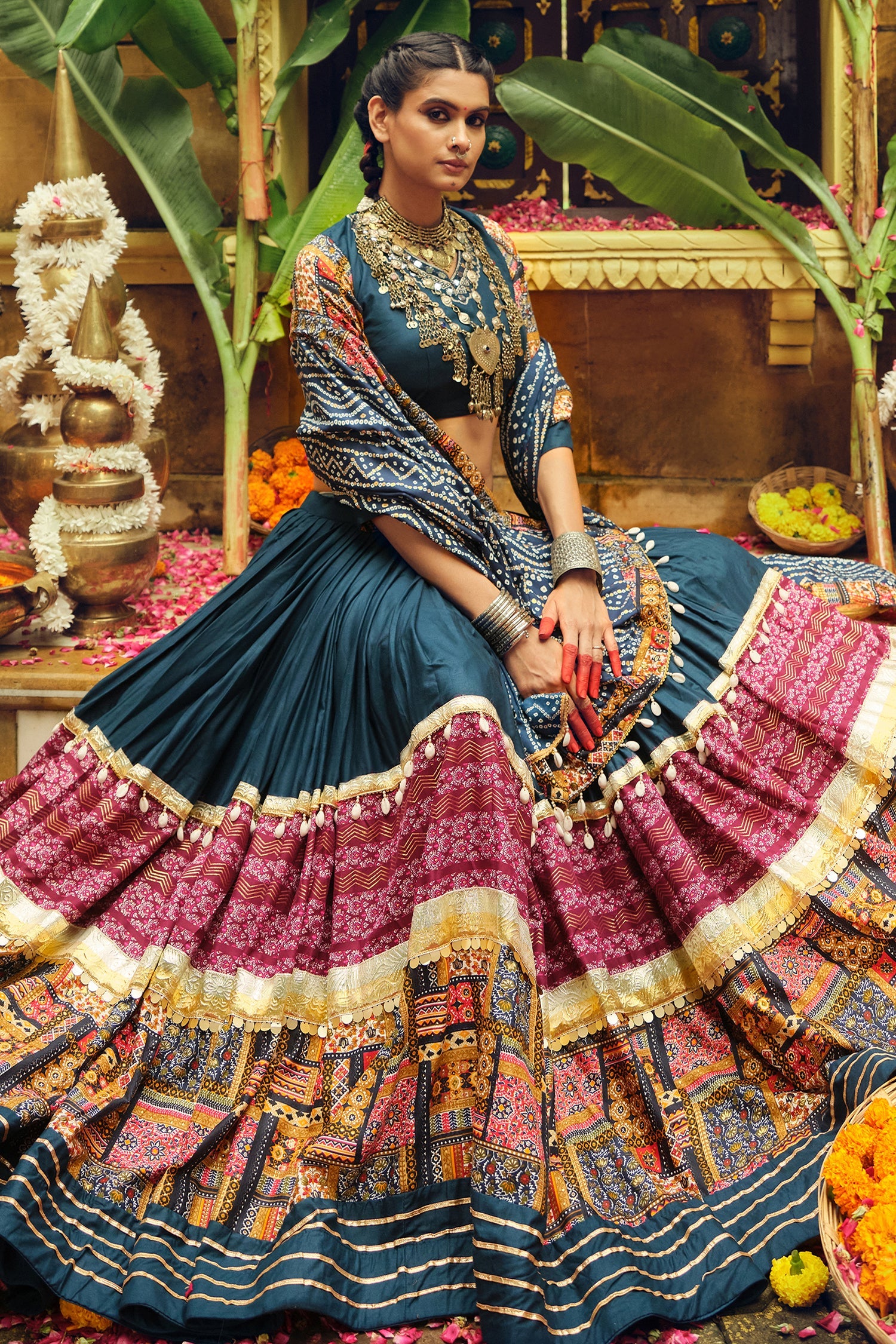 Blue Rayon Printed Chaniya Choli