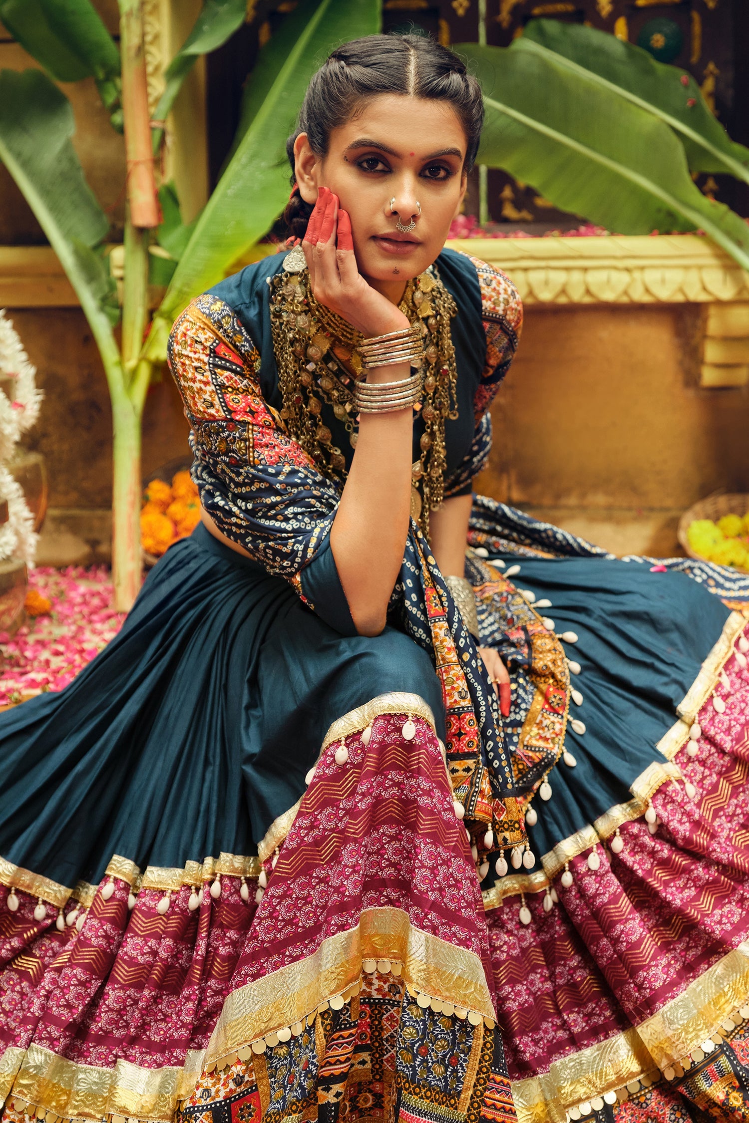 Blue Rayon Printed Chaniya Choli