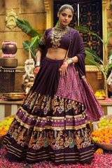 Purple Rayon Printed Chaniya Choli