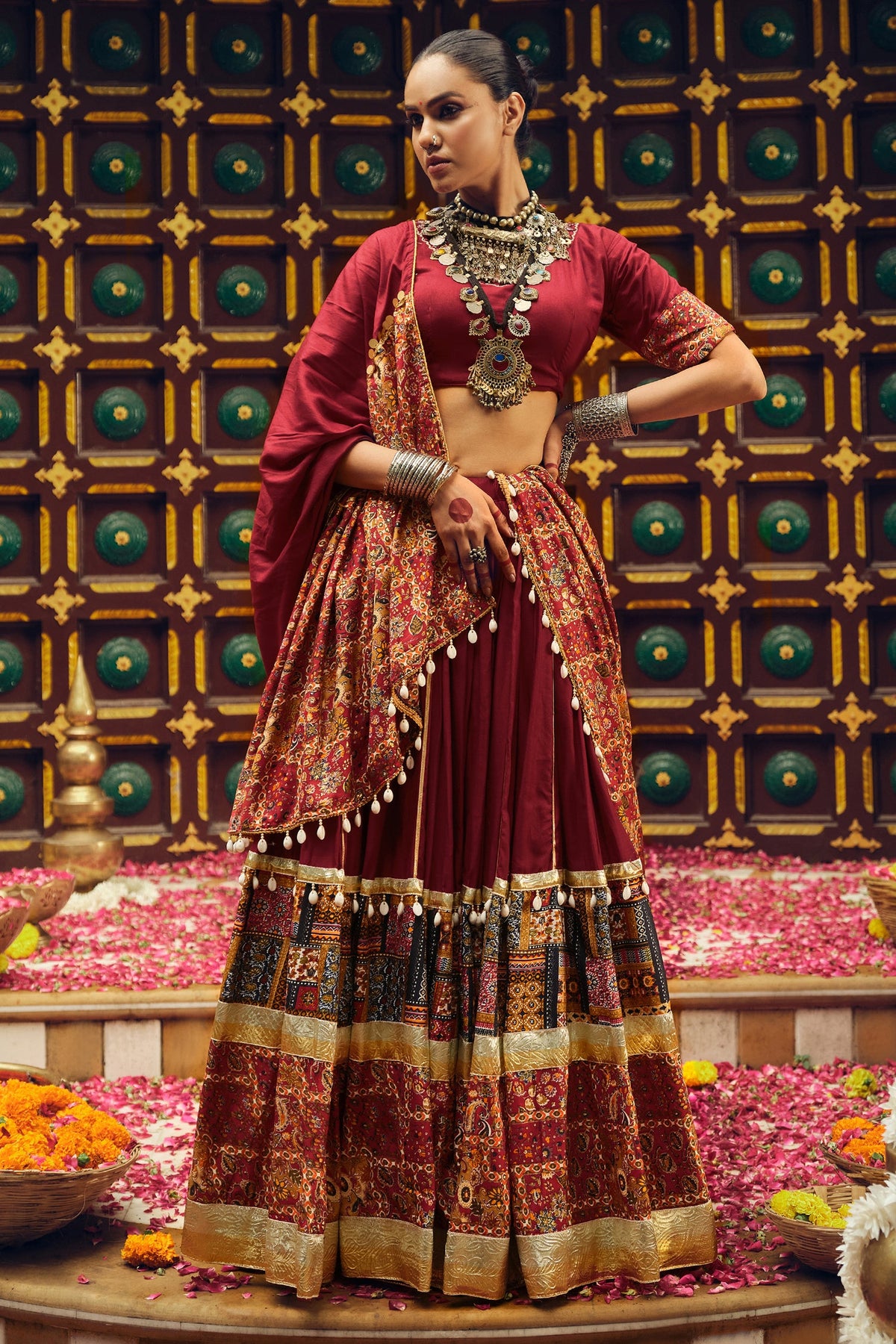 Maroon Rayon Printed Chaniya Choli