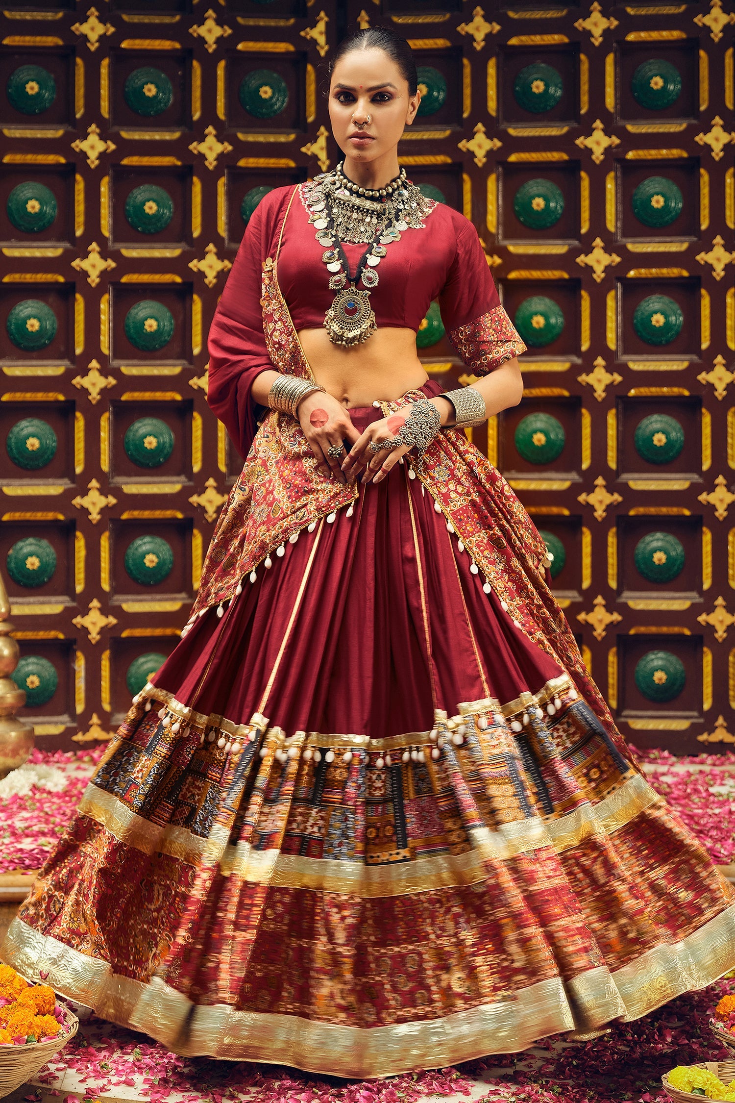 Maroon Rayon Printed Chaniya Choli
