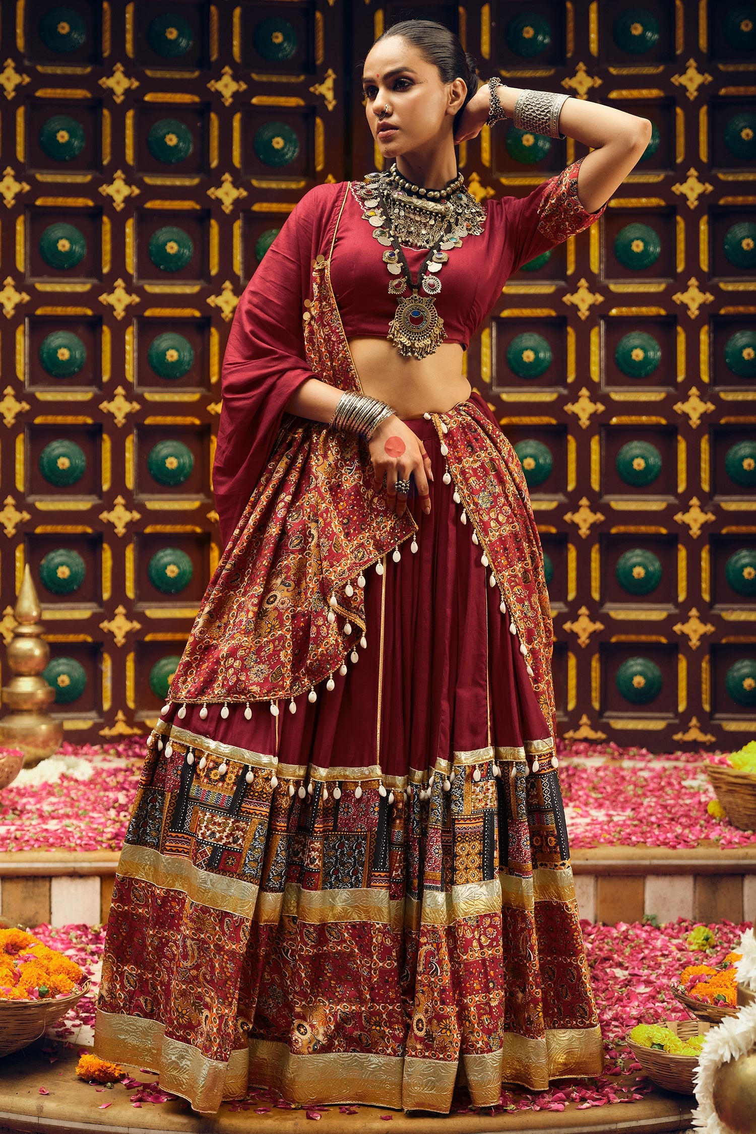 Maroon Rayon Printed Chaniya Choli