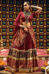 Maroon Rayon Printed Chaniya Choli