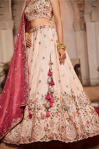 Cream Tissue Sequins Embroidery Lehenga